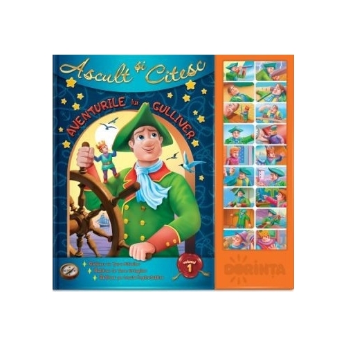 Carte cu sunete. Aventurile lui Guliver, editura Dorinta. Carte educativa pentru copii.