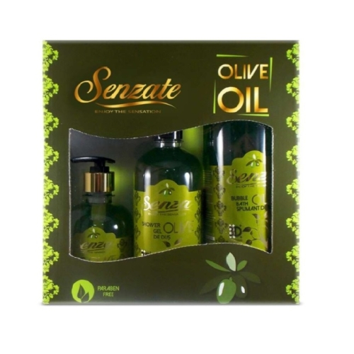 Caseta ulei de masline, Senzate (spumant baie, gel de dus, sapun lichid)	