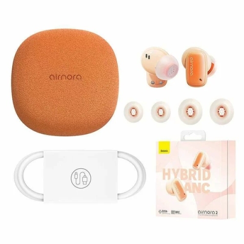 Casti wireless TWS Baseus AirNora 2, Bluetooth 5.3, Sunet Surround Portocaliu