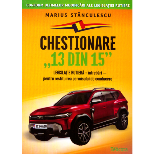 Chestionare 13 din 15. Legislatie rutiera si intrebari pentru restituirea permisului de conducere - Marius Stanculescu VREAU PERMIS AUTO! Teocora