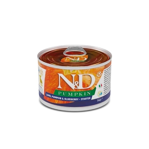 Hrana umeda  pentru catei, cu miel si coacaze, 140 g, N&D Pumpkin Starter Mini
