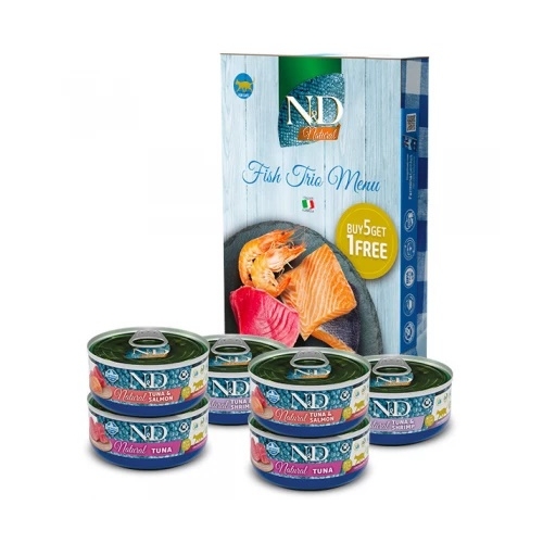 Hrana umeda pisici, 6x70 g, N&D Cat Fish Trio Menu Natural