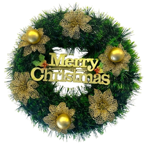 Coronita Craciun Merry Christmas verde-auriu, 45 cm
