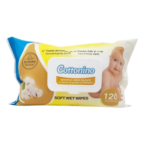 Cottonino Servetele umede delicate cu extract de bumbac si Panthenol 120 buc