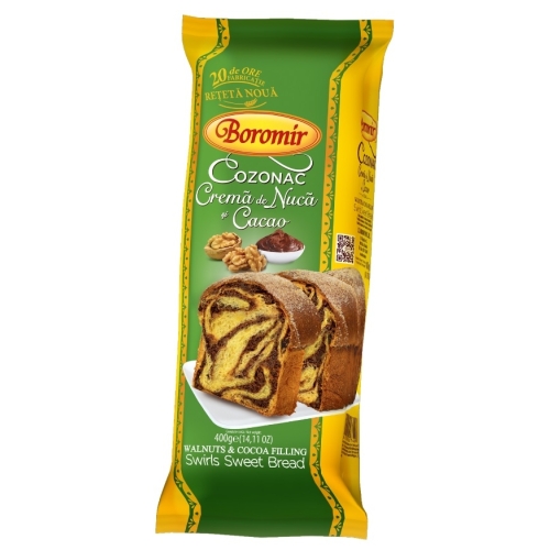Cozonac crema de nuca si cacao, 450 g, Boromir