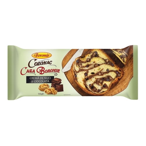 Cozonac Casa Boromir cu crema de nuci si ciocolata, 550 g, Boromir