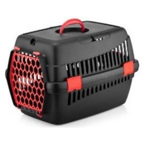 Cusca transport neagra cu usa rosie 49x35x32.5cm, 4 DOG DELUXE