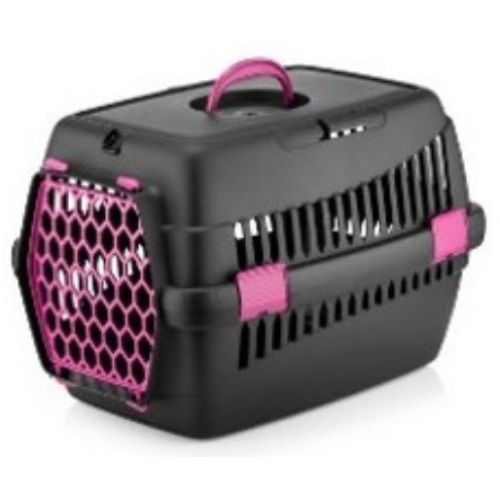 Cusca transport neagra cu usa fuchsia 49x35x32.5cm, 4 DOG DELUXE