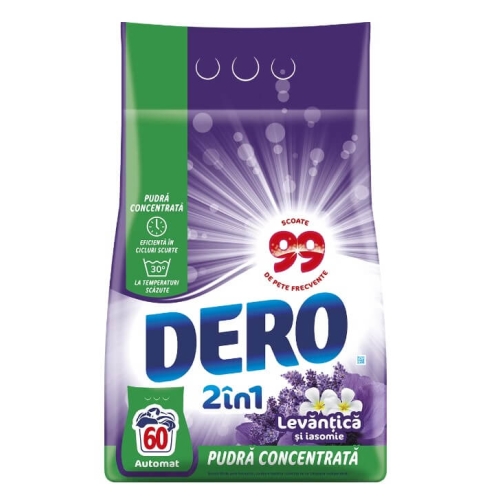 Detergent de rufe pudra 2in1 Levantica si iasomie, 4.5 kg, 60 spalari Dero 