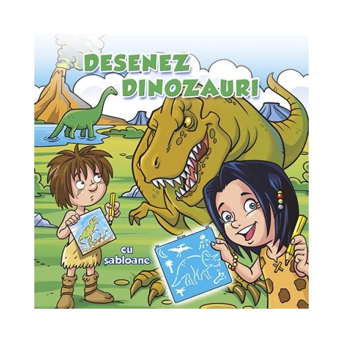 Desenez dinozauri, cu sabloane. Carte de colorat