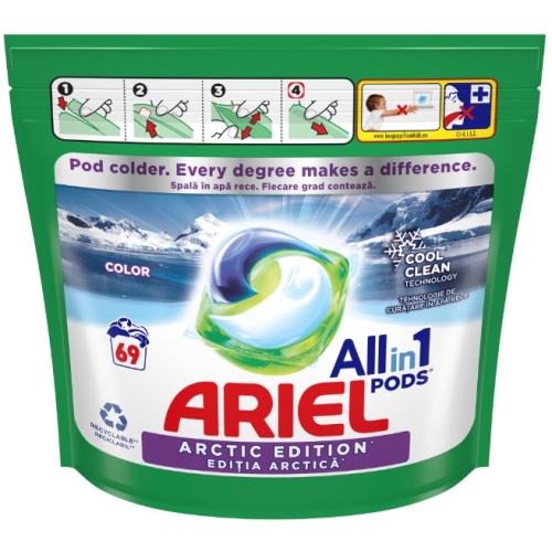 Detergent de rufe capsule 69 spalari, Ariel - All In One Pods Arctic Edition