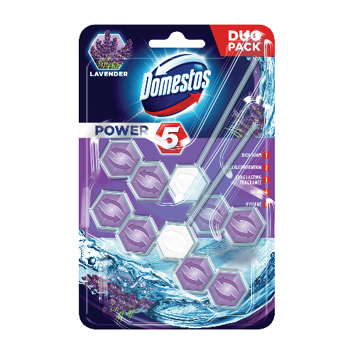 Domestos Odorizant de toaleta Power 5 cu lavanda, 2 x 55 g. Produs pentru curatarea si igienizarea suprafetelor