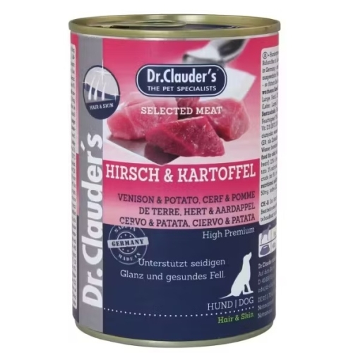 Hrana umeda, Caini, 400 g, cu Caprioara si cartof, Dr. Clauder`s Selected Meat 