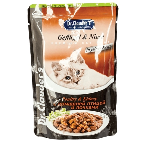 Hrana umeda pentru pisici, Pasare de curte si rinichi intr-un sos delicat, 100 g, Dr. Clauder’s