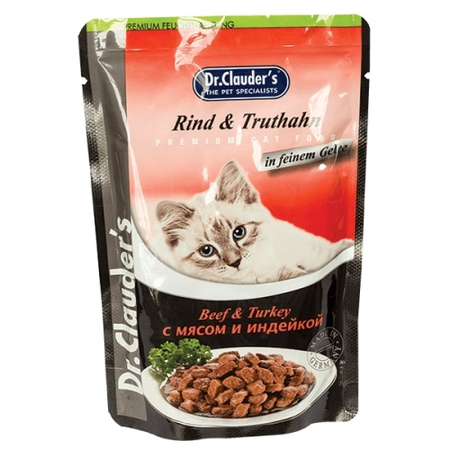 Hrana umeda pentru pisici, Vita si curcan intr-un aspic delicat, 100 g, Dr. Clauder’s