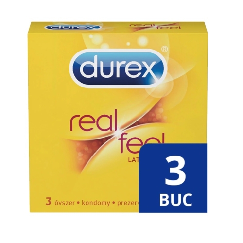 Durex prezervative RealFeel, 3 buc. Produs recomandat pentru igiena sexuala