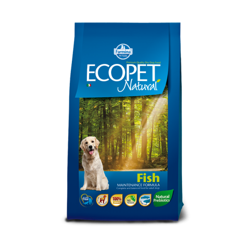 Hrana uscata caini adult, cu peste, 12 kg, Ecopet Natural