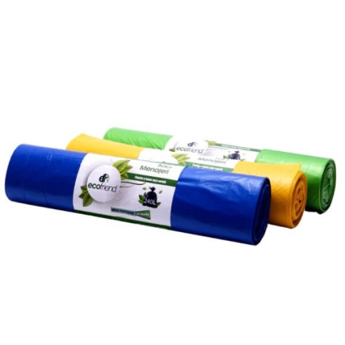 Ecofriend Saci menajeri 240 L, 10 bucati, saci de gunoi mari extra rezistenti, de culoare galbena