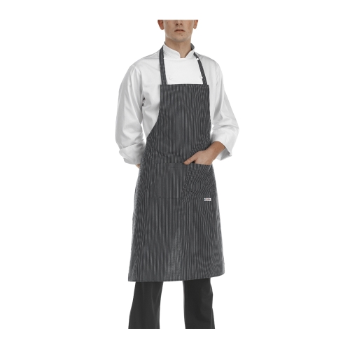 Sort bucatar, cu buzunar, bumbac, culoare neagra cu dungi albe