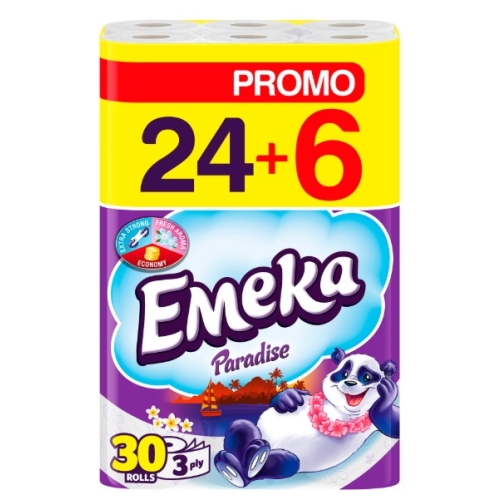 Hartie igienica Emeka Paradise, 3 straturi, 24+6 role