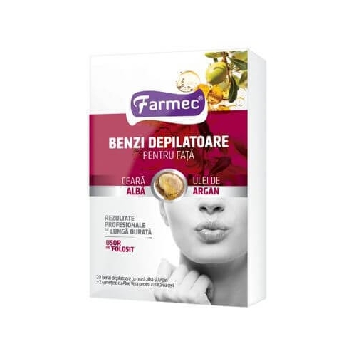 Farmec Benzi Depilatoare pentru fata Ceara alba cu ulei de argan, 20