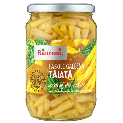 Raureni Fasole pastai galbena taiata, 720 ml Conserve Raureni
