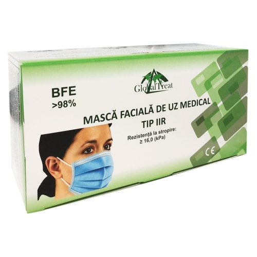 Masti medicale tip 2R, 50 buc albastre Romania, Global Masti de unica folosinta adulti Global grupdzc