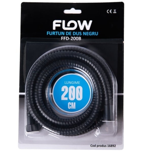 Furtun de dus negru 200 cm, FLOW FFD-200B