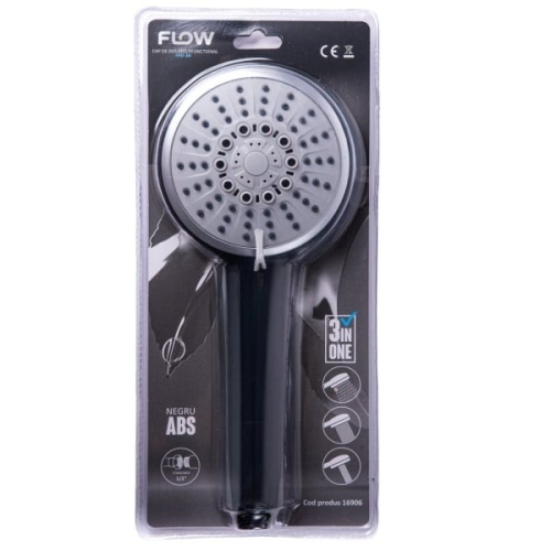 Cap de dus multifunctional 3 în 1, negru ABS, FLOW FPD-3B