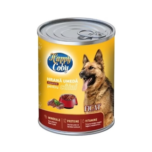 Hrana umeda pentru caini, gust de ficat, 415g Happy Coby