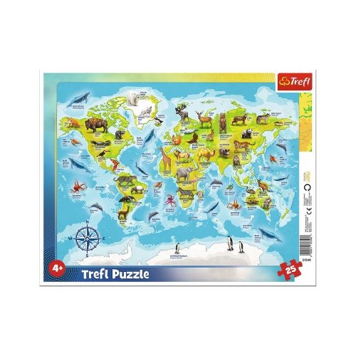 Puzzle harta lumii cu animale