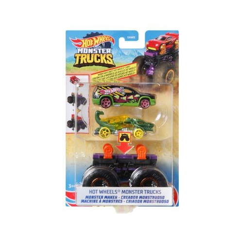 Camion Monster Truck cu Masinute Verde si Negru, Hot Wheels