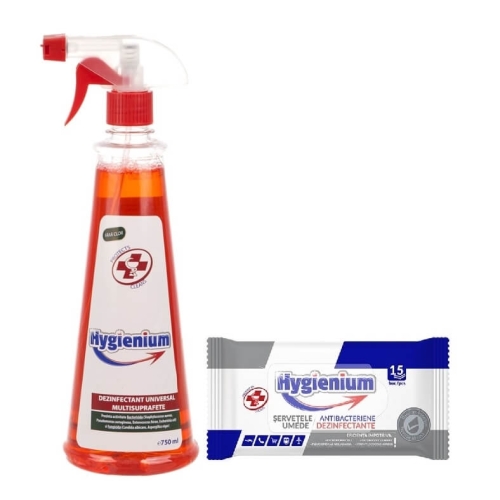 Hygienium Dezinfectant universal suprafete, 750 ml + Servetele umede antibacteriene/dezinfectante 15 buc avizat Ministerul Sanatatiipe grupdzc.ro✅. Descopera gama copleta de produse la oferte speciale✅!