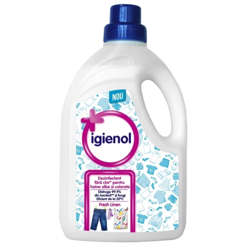 Igienol Virucid Dezinfectant lichid pentru haine Fresh Linen 1,5L, avizat Ministerul Sanatatii. Produs igienizare rufe