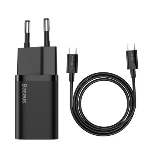 Incarcator rapid Baseus Super Si, 1x USB-C, 25W, cablu USB-C inclus, Negru