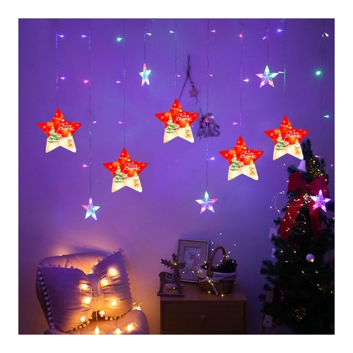 Instalatie Pom Craciun, Perdea Luminoasa  Stelute, Multicolora, 2.60 x 0.65 m