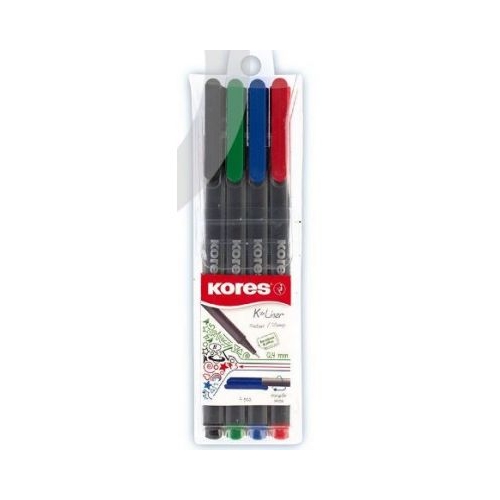 Fineliner Kores K-Liner 0. 4mm, 4 culori in etui plastic (KS28114)
