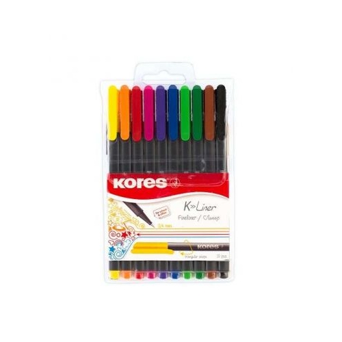Fineliner Kores K-Liner 0. 4mm, 10 culori in etui plastic, asortate (KS28110)