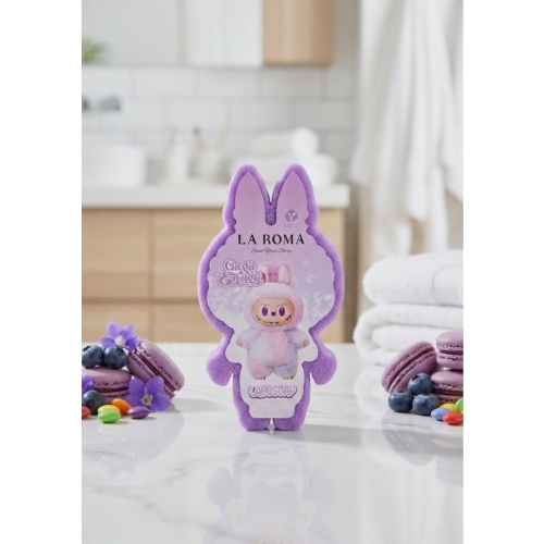 Burete cu sapun vegan, 110g, Labubu, Parfumat cu Pudra de Bebelusi, La Roma