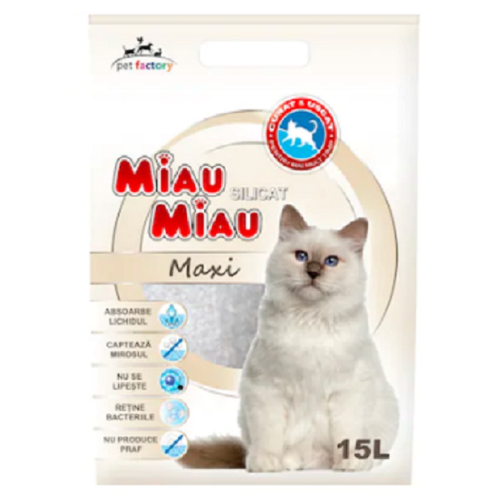MIAU MIAU Asternut silicatic pentru Pisici, 15 l Nisip pisica Miau Miau grupdzc