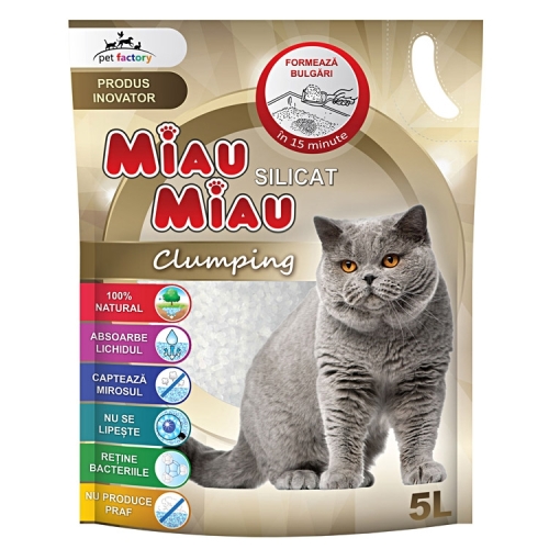 MIAU MIAU Clumping Asternut silicatic pentru Pisici, 5 l