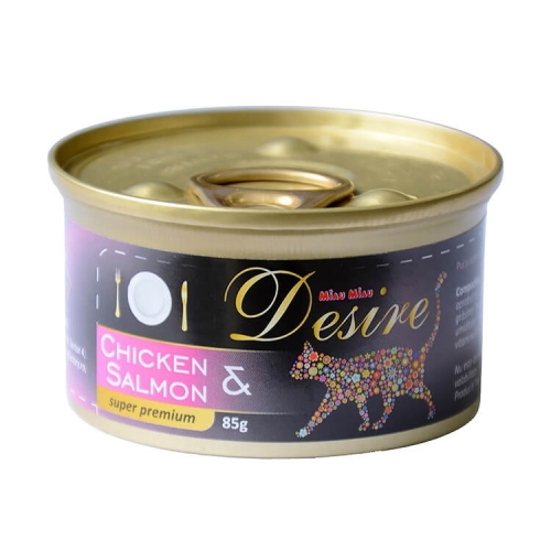 MIAU MIAU DESIRE Conserva Pui File si Somon in Gelatina 85g