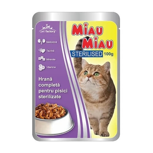 Miau Miau Sterilised Mancare umeda pisici, 100 g