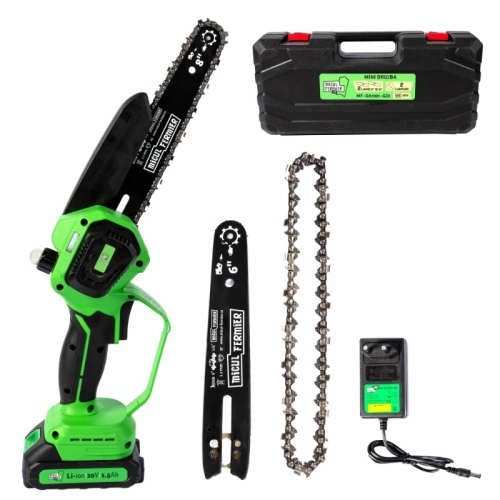 Mini drujba Micul Fermier, 20 V, cu doua lame 6 in si 8 in, doua lanturi