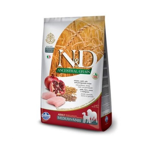 Hrana uscata caini adult de talie medie/mare, cu miel, alac si afine, 12 kg, N&D Ancestral Grain