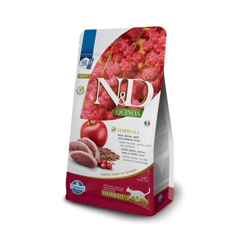 Hrana uscata Pisici Adult, Hairball, cu Rata si mar, 1.5 kg, N&D Quinoa Cat