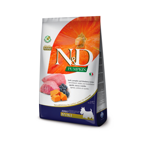 Hrana uscata pentru caini adult, talie mica, cu Miel si afine, 7 kg, N&D Pumpkin
