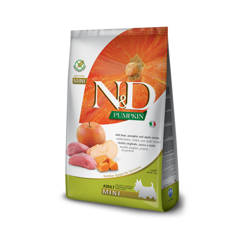 Hrana uscata pentru caini adult, talie mica, cu Mistret si mar, 2.5 kg, N&D Pumpkin