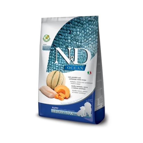Hrana uscata catei talie medie/mare, cu cod si pepene, 12 kg, N&D Ocean