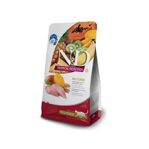 Hrana uscata Pisici Sterilizate, cu Pui si fructe tropicale, 10 kg, N&D Tropical Selection